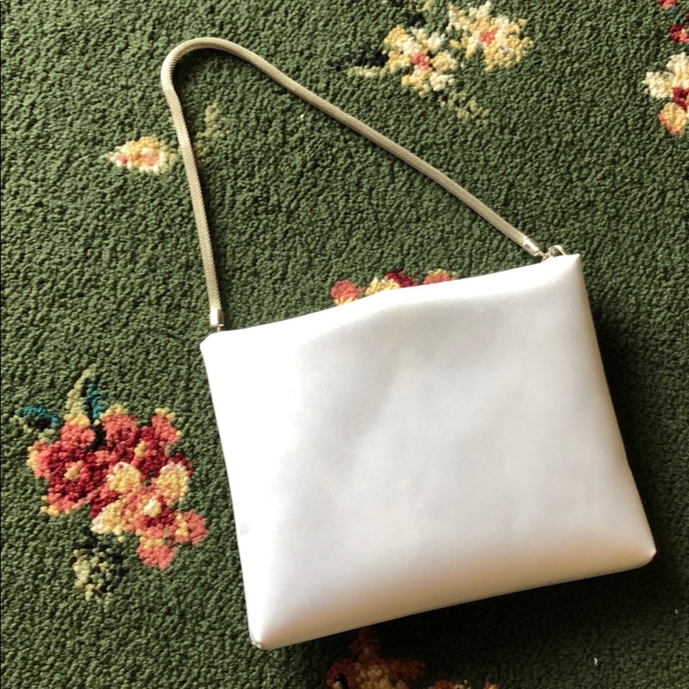 White Satin Purse with Metal Chain Strap